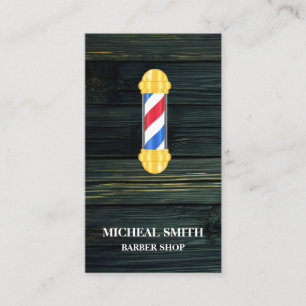 Simple Modern Rustic Wood Pole Barber Shop Business Card