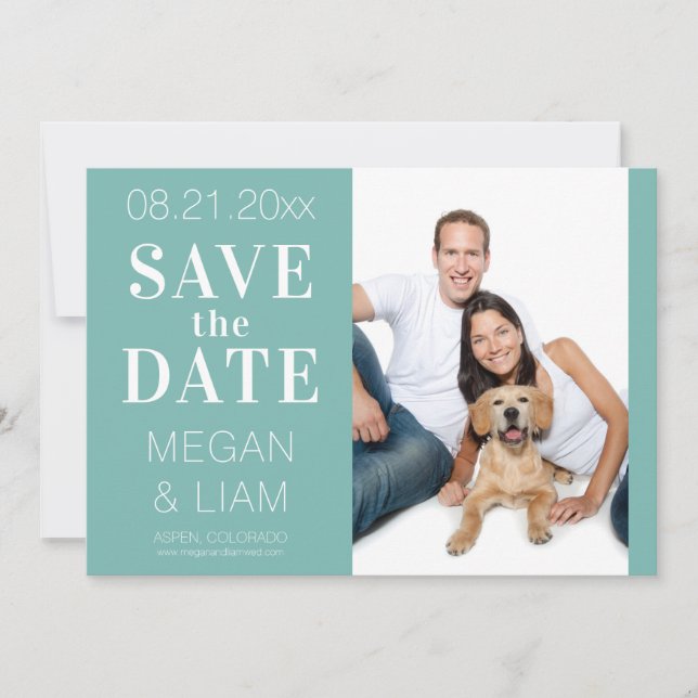 Simple Modern Sage and White Photo Save The Date (Front)