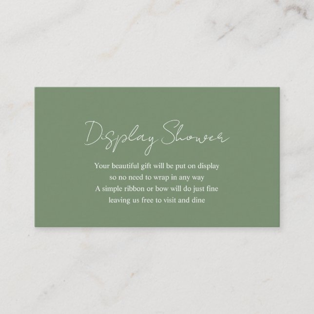 Simple Modern Sage Green Baby Display Shower Enclosure Card (Front)