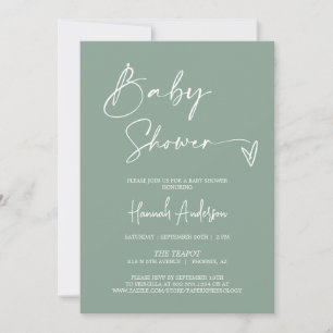 Simple Modern Sage Green Baby Shower QR Code Photo Invitation