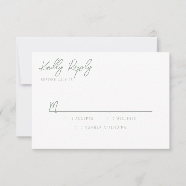 Simple Modern Sage Green Calligraphy RSVP Card (Front)