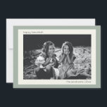 Simple Modern Sage Green Hanukkah Family Photo Holiday Card<br><div class="desc">Celebrate Hanukkah with style and elegance using this Custom Simple Modern Sage Green Hanukkah Photo Card. Featuring a chic sage green background and clean, minimalist design, this holiday card allows you to personalize with your favourite family photo and custom message. Perfect for sending warm wishes to friends and family during...</div>