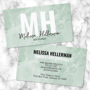 Simple Modern Sage Green Monogram Business Card