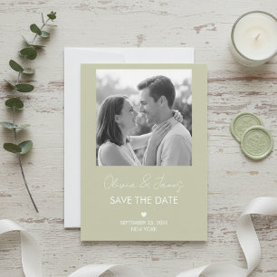 Simple Modern Sage Green Save the Date with Photo  Invitation