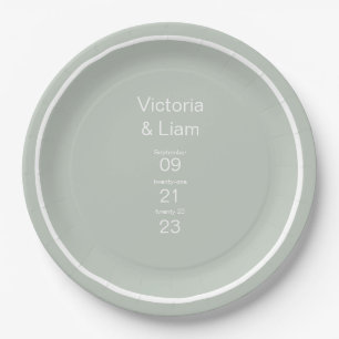 Simple Modern Sage Green Typography Paper Plate