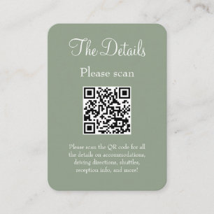 Simple Modern Sage Green Wedding Details QR Code Enclosure Card