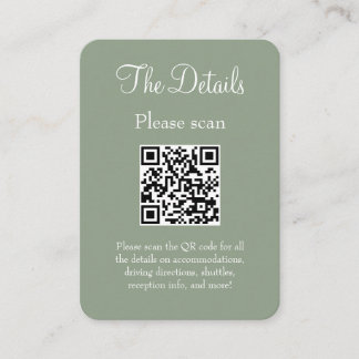 Simple Modern Sage Green Wedding Details QR Code Enclosure Card