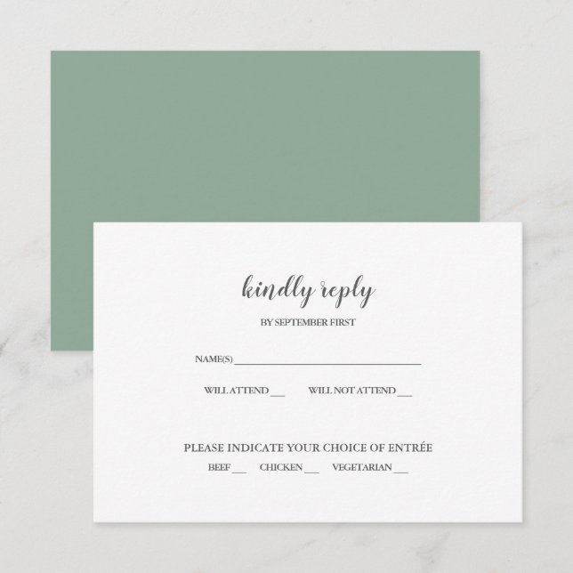Simple Modern Sage Green Wedding RSVP Invitation (Front/Back)