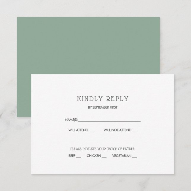 Simple Modern Sage Green Wedding RSVP Invitation (Front/Back)
