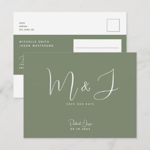 Simple Modern Sage Wedding Save the Date Postcard