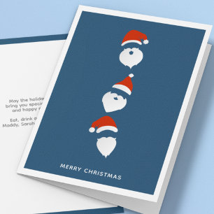 Simple Modern Santa Graphic Blue Christmas Holiday Card