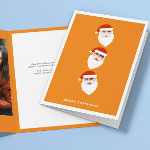 Simple Modern Santa Graphic Orange Christmas Photo Holiday Card