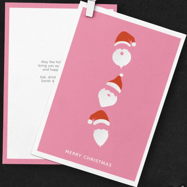 Simple Modern Santa Graphic Pink Christmas Holiday Card (Creator Uploaded)