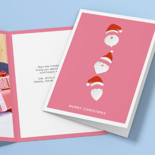 Simple Modern Santa Graphic Pink Christmas Photo Holiday Card