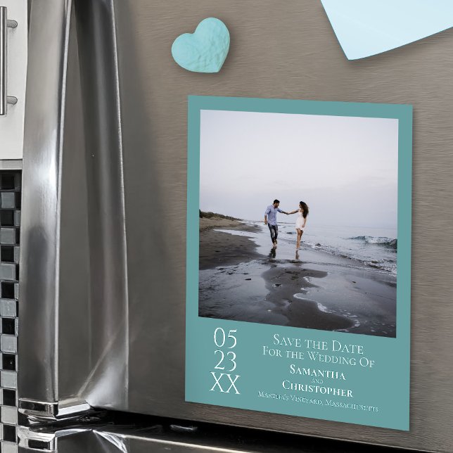 Simple Modern Save the Date Photo Teal Magnet (Creator Uploaded)