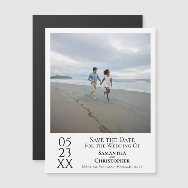 Simple Modern Save the Date Photo White Magnet (Front/Back)