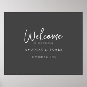 Simple Modern Scrippt Grey & White Wedding Welcome Poster