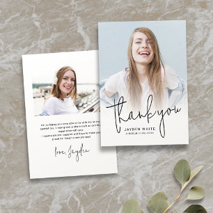 Simple Modern Script 2 Photo Graduation Thank You Card