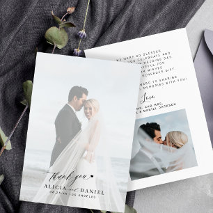Simple modern script 2 photos wedding  thank you card