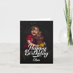 Simple Modern Script and Photo   Happy Birthday Card