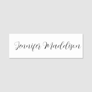 Simple Modern Script Black and White  Name Tag