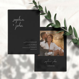 Simple Modern Script Black Wedding All in One Invitation
