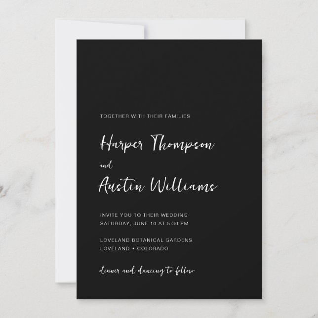 Simple Modern Script Black Wedding Invitation (Front)