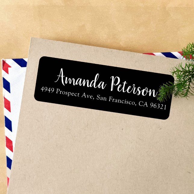Simple Modern Script Black White Return Address (Creator Uploaded)