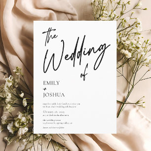 Simple Modern Script Black White Wedding Invitation