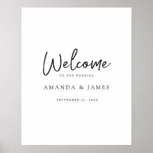 Simple Modern Script Black & White Wedding Welcome Poster