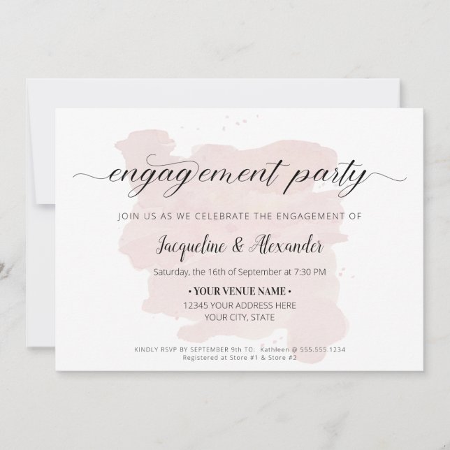 Simple Modern Script Calligraphy Blush Watercolor  Invitation (Front)
