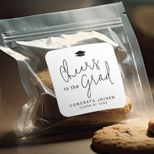Simple Modern Script Cheers Graduate Square Sticker