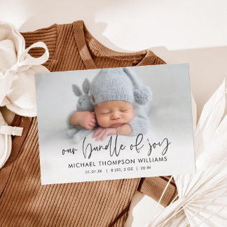 Simple Modern Script Copy Photo Birth Announcement