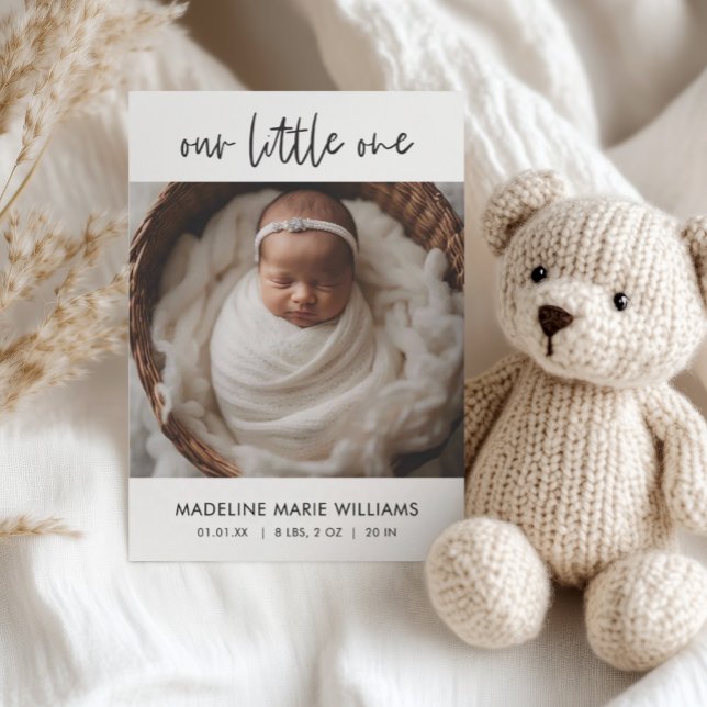 Simple Modern Script Copy Photo Birth Announcement (Creator Uploaded)