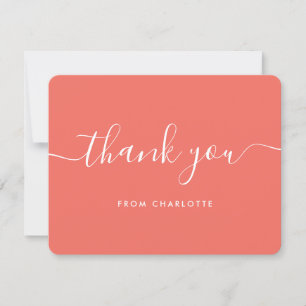 Simple Modern Script Coral Thank You Card