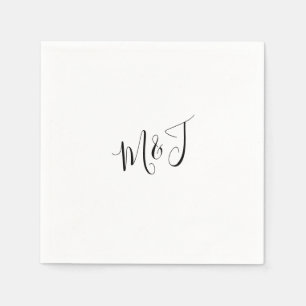 Simple Modern Script Couple Black Initials Napkin