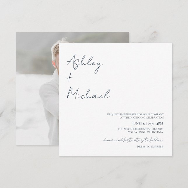 Simple Modern Script Dress Code Photo Wedding Invi Invitation (Front/Back)