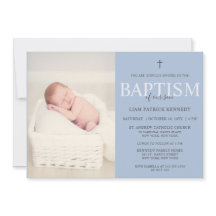 Simple Modern Script Dusty Blue Baptism for Boys