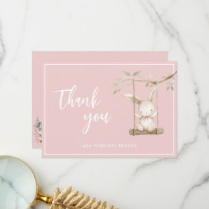 Simple Modern Script Dusty Pink Baby Girl Thank You Card