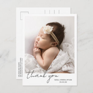 Simple Modern Script Elegant Photo Thank You Birth Announcement Postcard