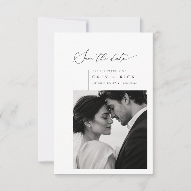 Simple Modern Script Elegant Photo Wedding Save The Date (Front)