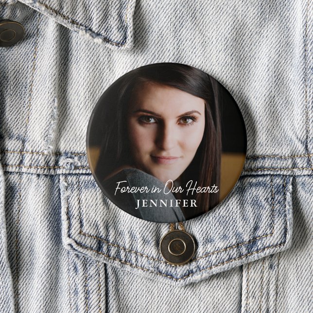 Simple Modern Script Full Photo Memorial 1 Inch Round Button (Creator Uploaded)