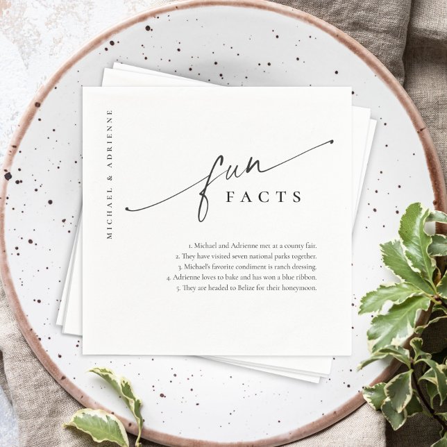 Simple Modern Script Fun Facts Wedding Napkin (Creator Uploaded)