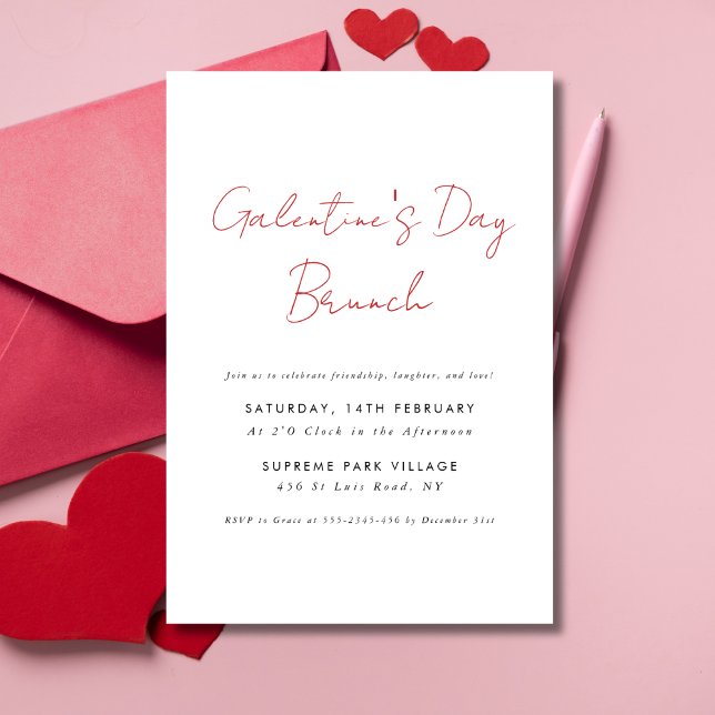 Simple Modern Script Galentines Day Brunch Party  Invitation (Creator Uploaded)