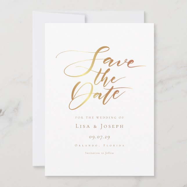 Simple Modern Script Gold  Save The Date (Front)