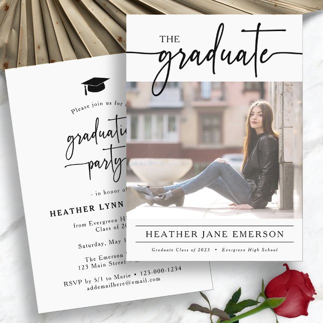 Simple Modern Script Graduation Invitation (Simple Modern Script Photo Graduation Party Invitation Card by Painted Paperie
)