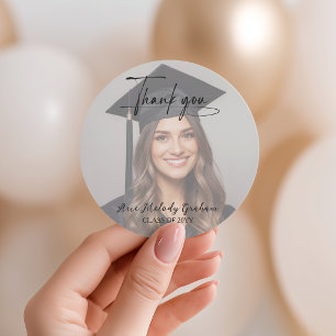 Simple Modern Script Graduation Thank You Classic Round Sticker