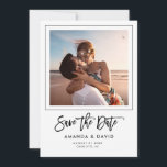 Simple Modern Script Hand lettered Photo Save The Date<br><div class="desc">Minimalist Modern Save the Date announcement with trendy script hand lettered typography,  your personal photo inside an elegant thin frame alongside your name and date of wedding.</div>