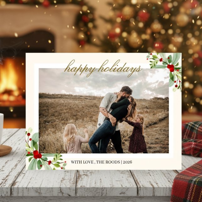 Simple Modern Script Happy Moment 1 Photo Holiday Card (Creator Uploaded)