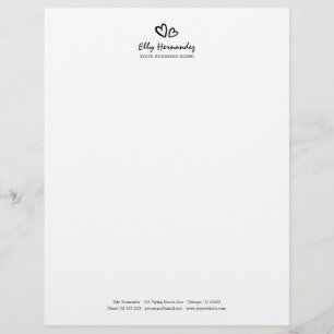Simple Modern Script Heart Logo Black Business Letterhead